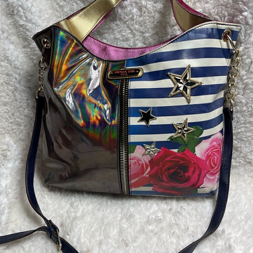 Nicole lee American Flag Satchel/shoulder bag Blue & white stripes ,red …